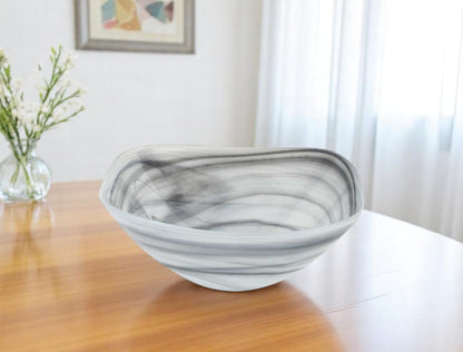 10" Gray And White Alabaster Glass Square Salad Bowl - Loft&Timber