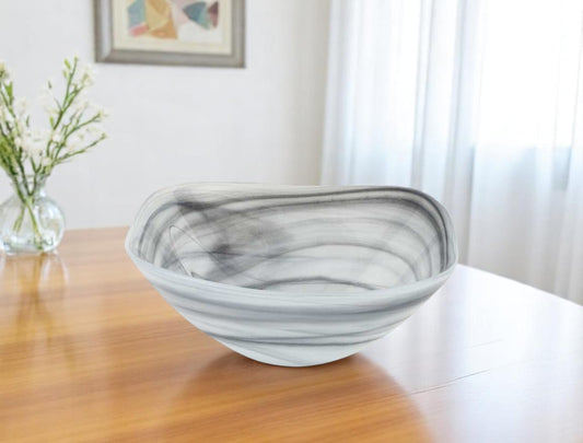 10" Gray And White Alabaster Glass Square Salad Bowl - Loft&Timber