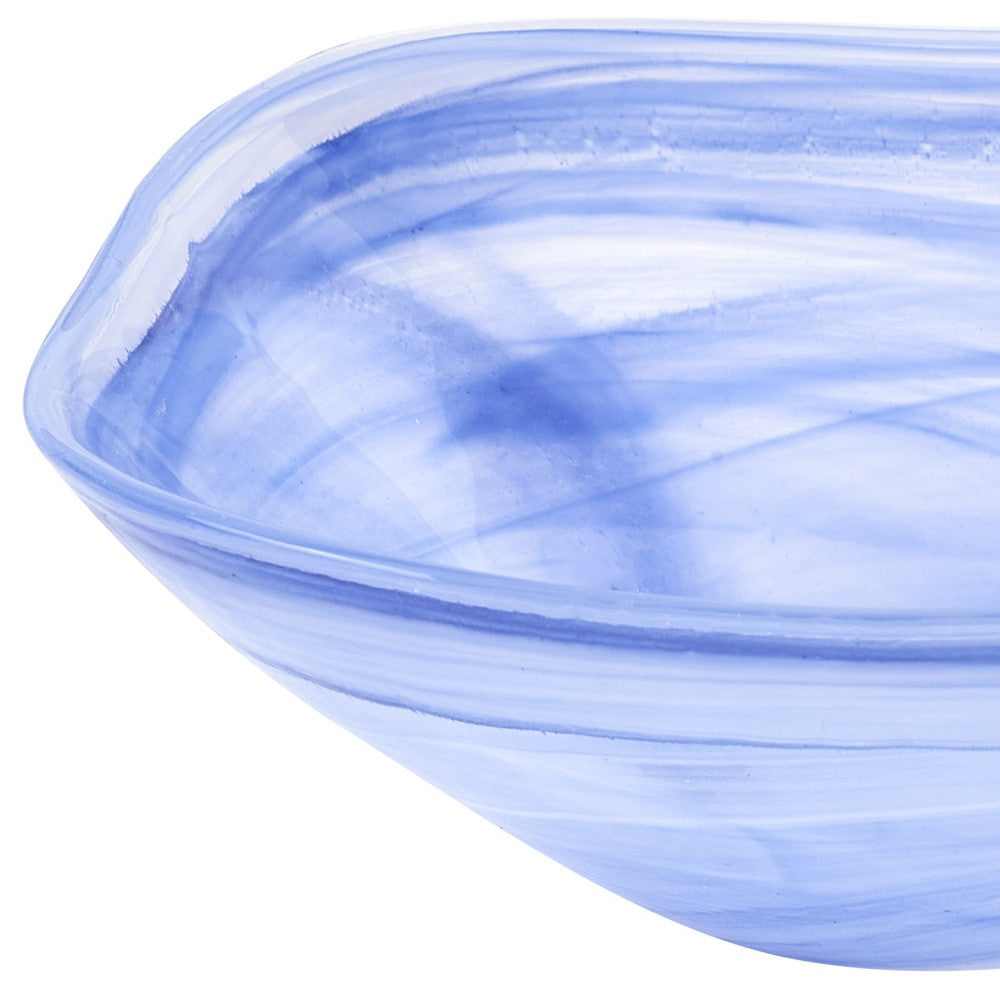 10" Blue And White Alabaster Glass Square Salad Bowl - Loft&Timber