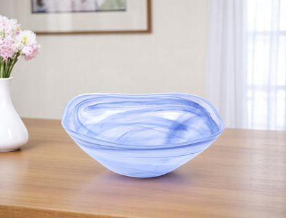 10" Blue And White Alabaster Glass Square Salad Bowl - Loft&Timber