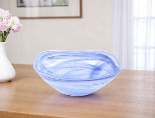 10" Blue And White Alabaster Glass Square Salad Bowl - Loft&Timber
