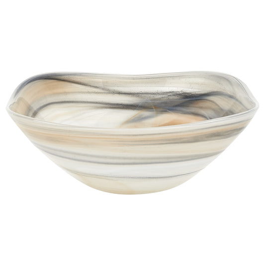 10" Gray Taupe And White Alabaster Glass Square Salad Bowl - Loft&Timber
