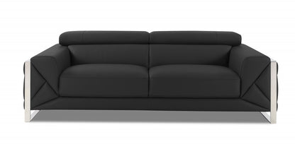 89" Dark Gray Italian Leather Sofa With Silver Legs-1