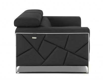 89" Dark Gray Italian Leather Sofa With Silver Legs-2