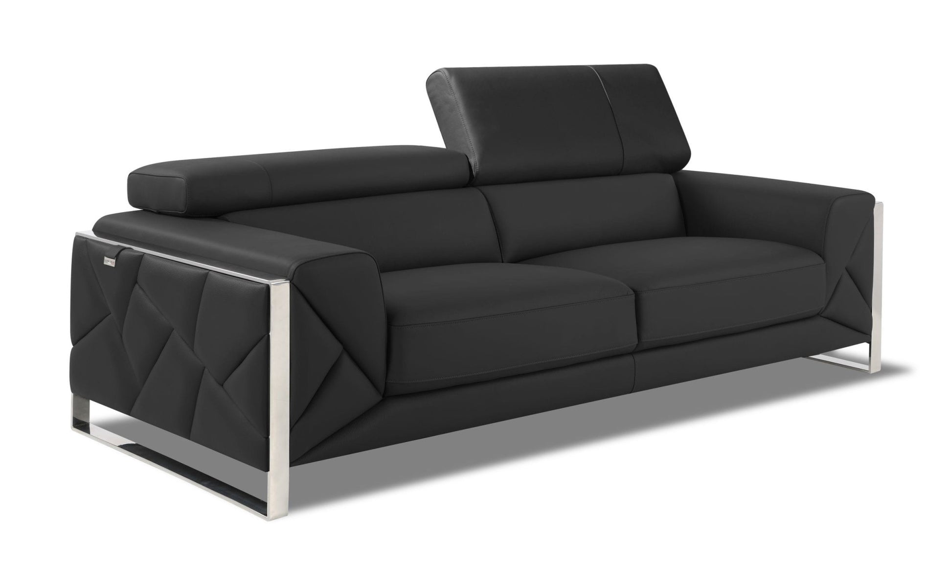 89" Dark Gray Italian Leather Sofa With Silver Legs-5
