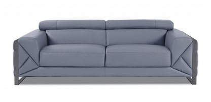 89" Light Blue Italian Leather Sofa With Chrome Legs-1