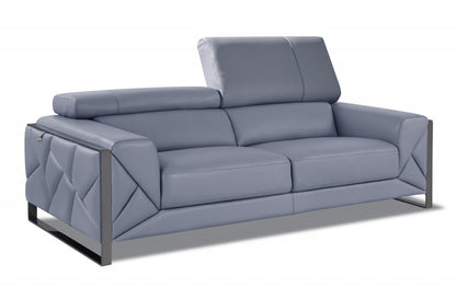 89" Light Blue Italian Leather Sofa With Chrome Legs-2