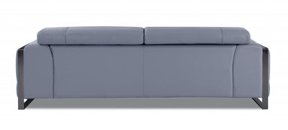 89" Light Blue Italian Leather Sofa With Chrome Legs-3