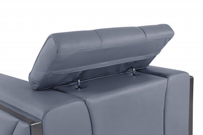89" Light Blue Italian Leather Sofa With Chrome Legs-5