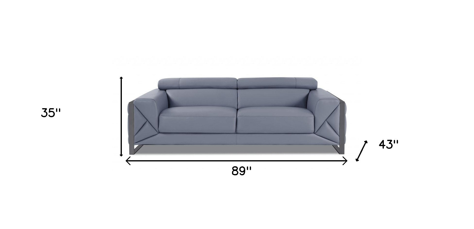 89" Light Blue Italian Leather Sofa With Chrome Legs-6
