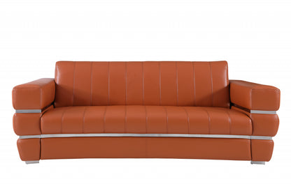 89" Camel Italian Leather Sofa With Silver Legs-1