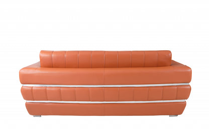 89" Camel Italian Leather Sofa With Silver Legs-3