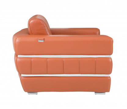89" Camel Italian Leather Sofa With Silver Legs-4