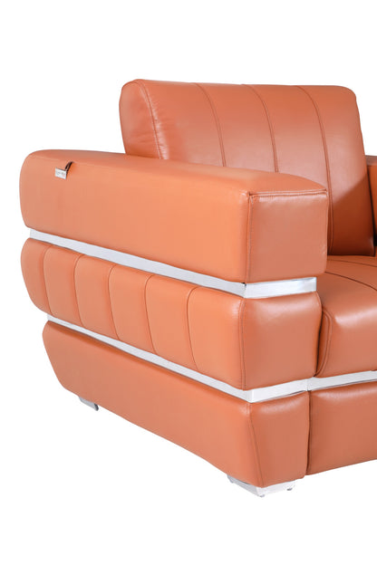 89" Camel Italian Leather Sofa With Silver Legs-5