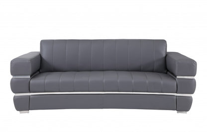 89" Dark Gray Italian Leather Sofa With Silver Legs-1