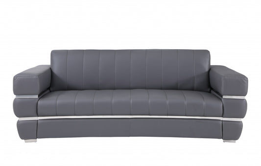 89" Dark Gray Italian Leather Sofa With Silver Legs-1