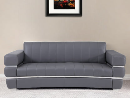 89" Dark Gray Italian Leather Sofa With Silver Legs-0