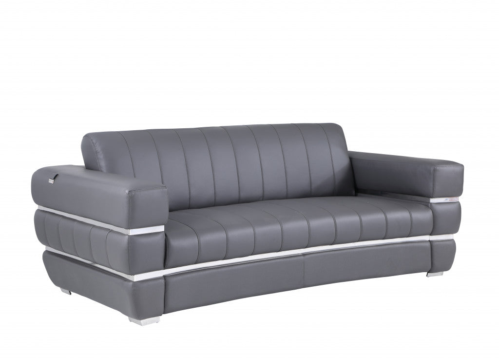 89" Dark Gray Italian Leather Sofa With Silver Legs-2