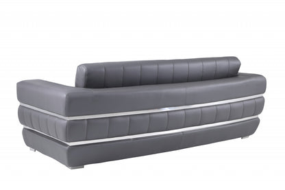 89" Dark Gray Italian Leather Sofa With Silver Legs-3