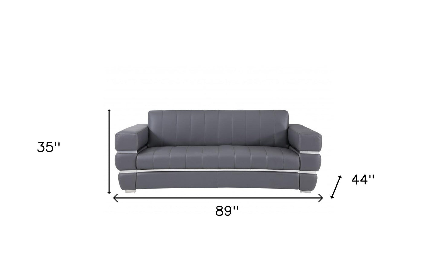 89" Dark Gray Italian Leather Sofa With Silver Legs-6