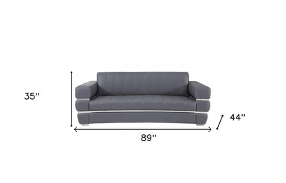 89" Dark Gray Italian Leather Sofa With Silver Legs-6