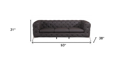 93" Brown Italian Leather Chesterfield Sofa With Silver Legs-6