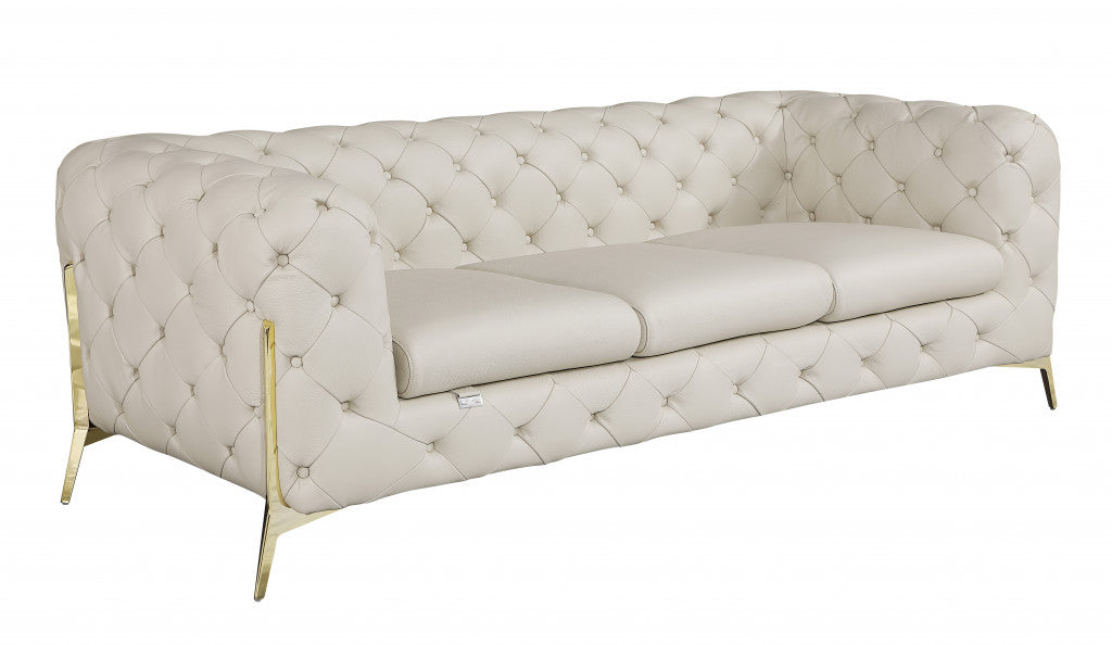 93" Beige Italian Leather Chesterfield Sofa With Silver Legs-2