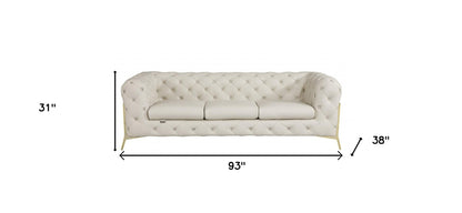 93" Beige Italian Leather Chesterfield Sofa With Silver Legs-7