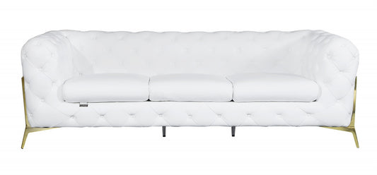 93" White Italian Leather Chesterfield Sofa With Silver Legs-1