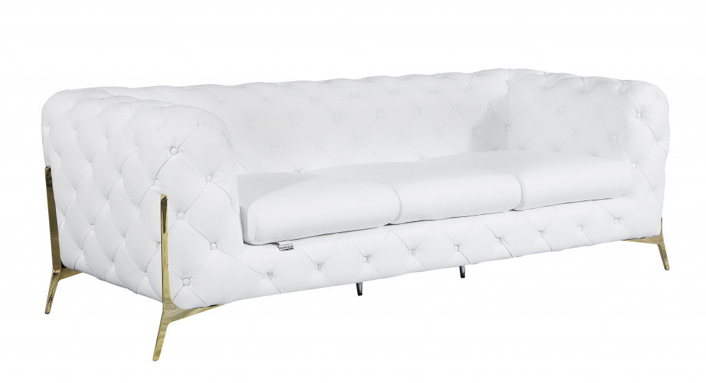 93" White Italian Leather Chesterfield Sofa With Silver Legs-2