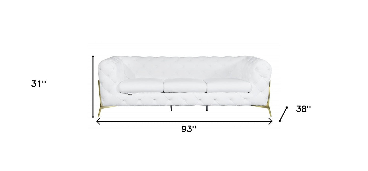 93" White Italian Leather Chesterfield Sofa With Silver Legs-6