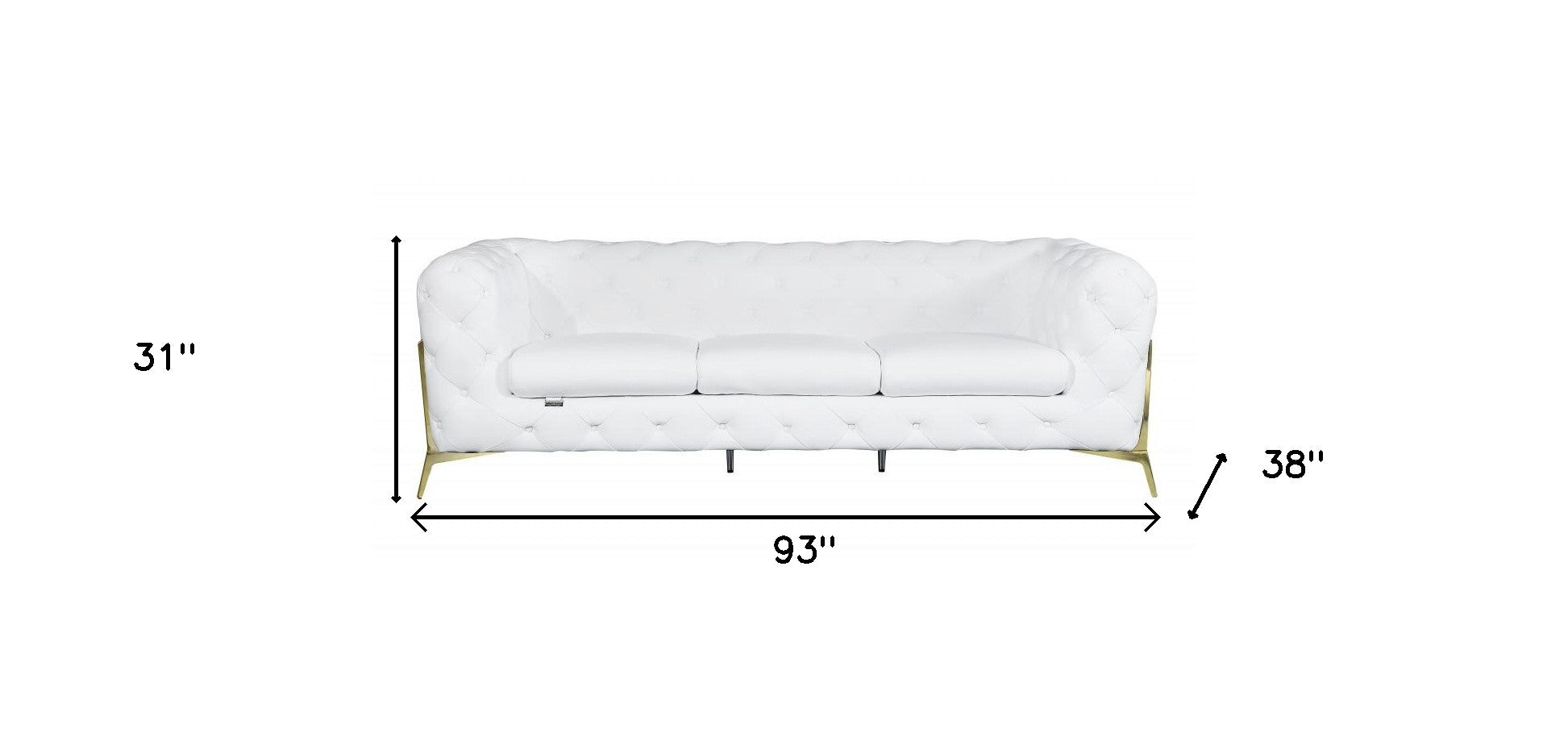 93" White Italian Leather Chesterfield Sofa With Silver Legs-6