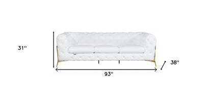 93" White Italian Leather Chesterfield Sofa With Silver Legs-6