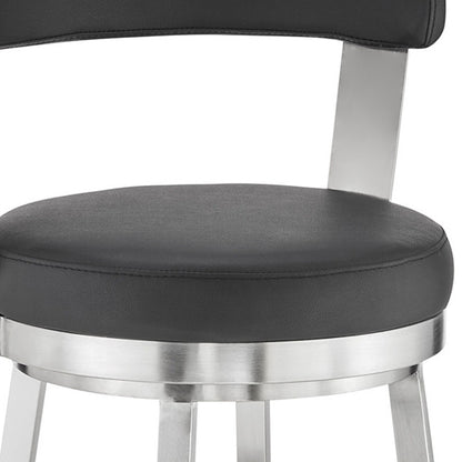 30" Black And Silver Iron Swivel Backless Bar Height Bar Chair - Loft&Timber