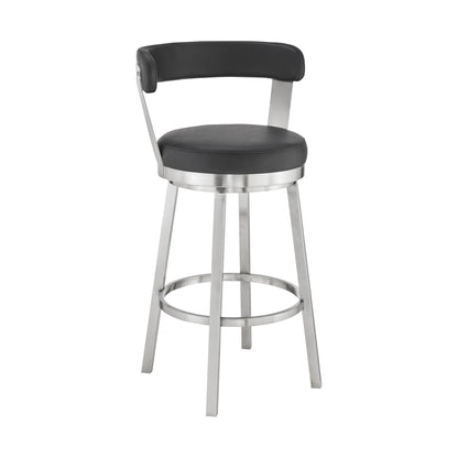 30" Black And Silver Iron Swivel Backless Bar Height Bar Chair - Loft&Timber