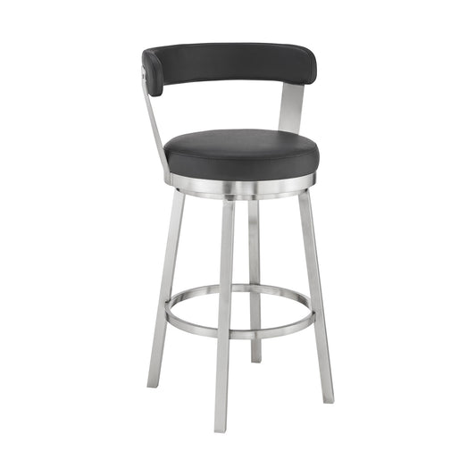 30" Black And Silver Iron Swivel Backless Bar Height Bar Chair - Loft&Timber