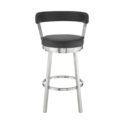 30" Black And Silver Iron Swivel Backless Bar Height Bar Chair - Loft&Timber