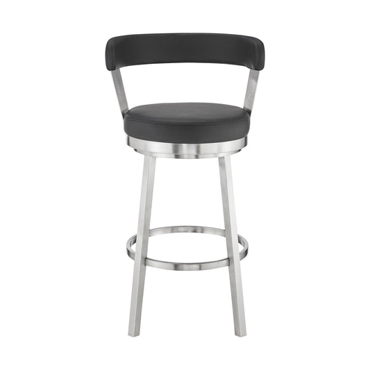 30" Black And Silver Iron Swivel Backless Bar Height Bar Chair - Loft&Timber