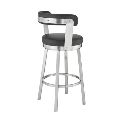 30" Black And Silver Iron Swivel Backless Bar Height Bar Chair - Loft&Timber