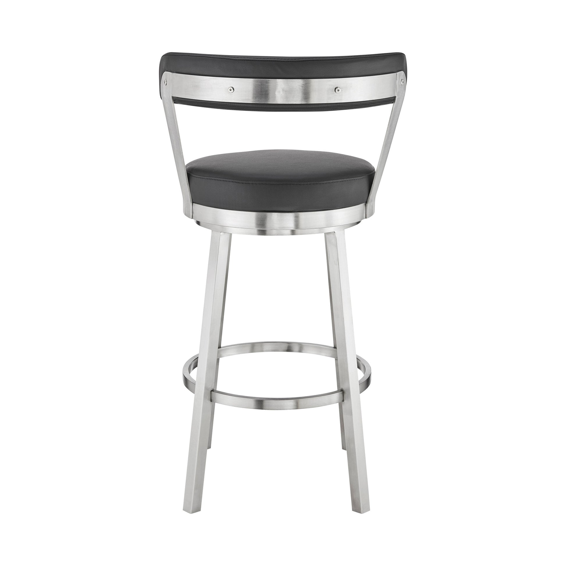 30" Black And Silver Iron Swivel Backless Bar Height Bar Chair - Loft&Timber