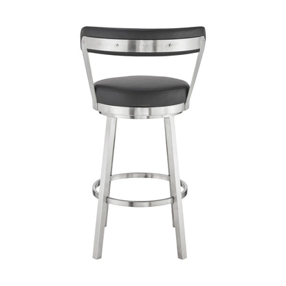 30" Black And Silver Iron Swivel Backless Bar Height Bar Chair - Loft&Timber
