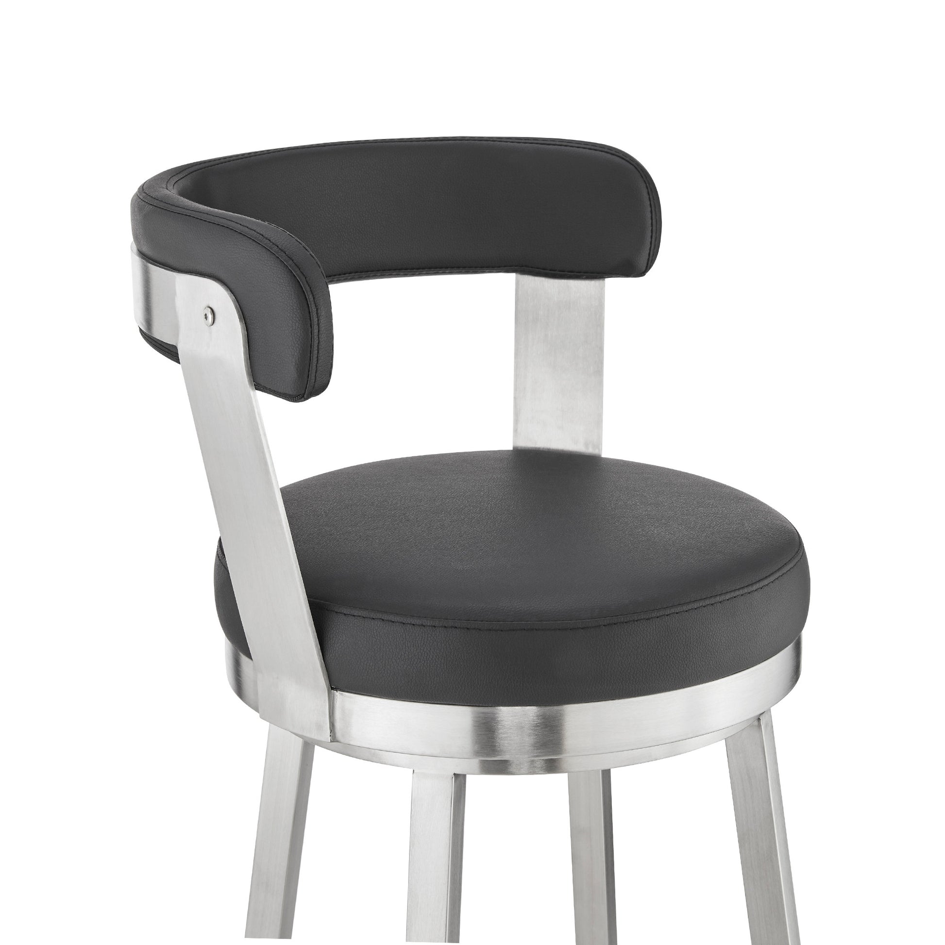 30" Black And Silver Iron Swivel Backless Bar Height Bar Chair - Loft&Timber