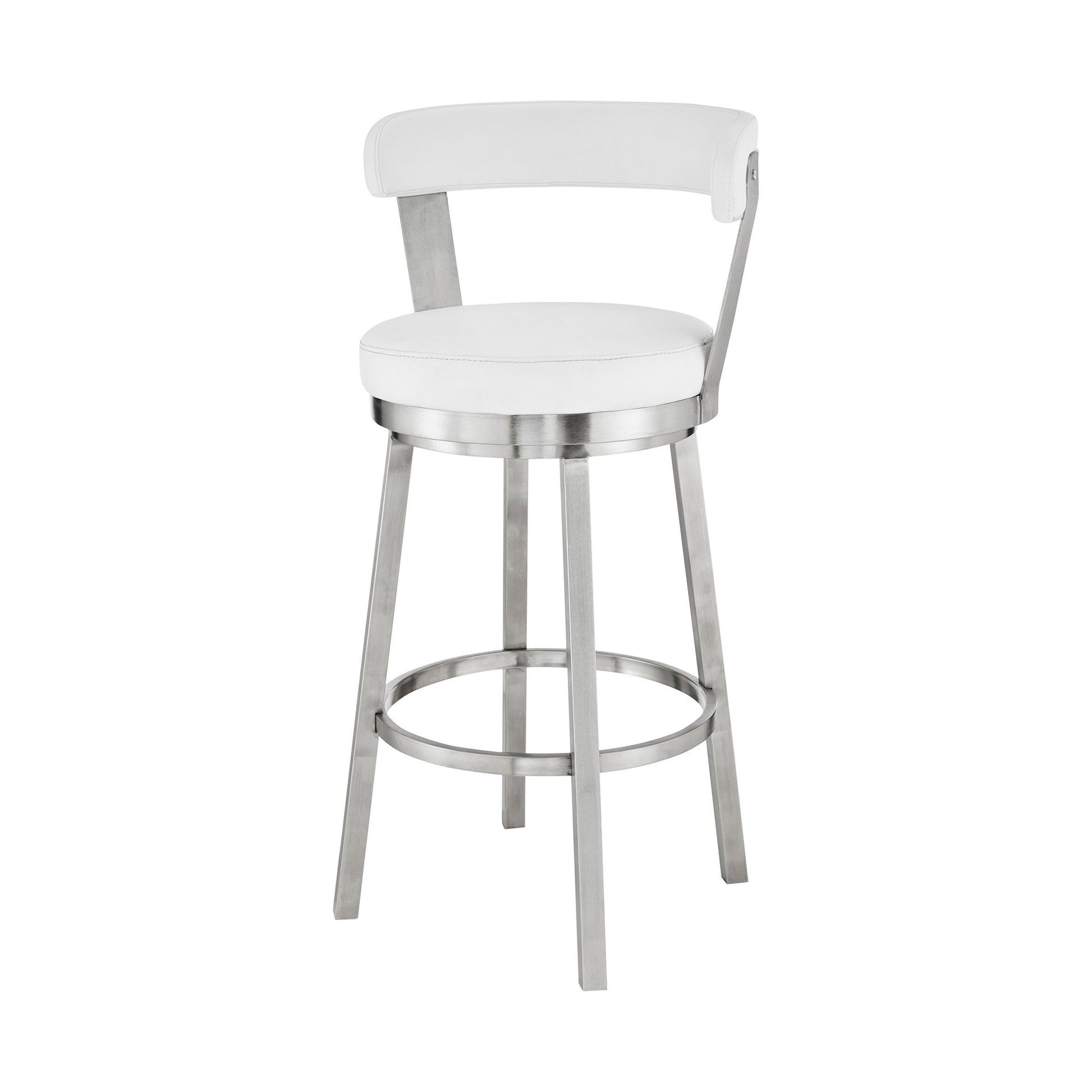 30" White And Silver Iron Swivel Backless Bar Height Bar Chair - Loft&Timber