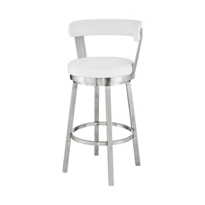 30" White And Silver Iron Swivel Backless Bar Height Bar Chair - Loft&Timber
