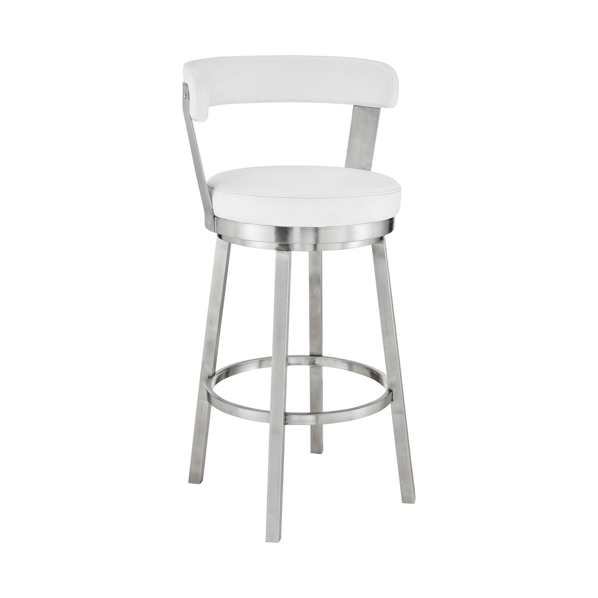 30" White And Silver Iron Swivel Backless Bar Height Bar Chair - Loft&Timber