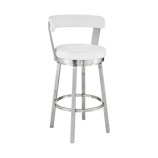 30" White And Silver Iron Swivel Backless Bar Height Bar Chair - Loft&Timber