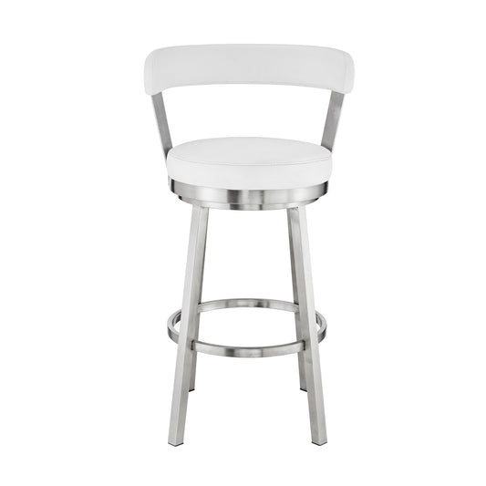 30" White And Silver Iron Swivel Backless Bar Height Bar Chair - Loft&Timber
