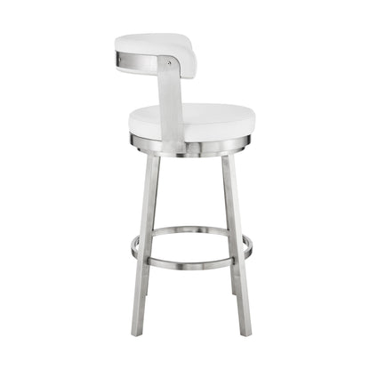 30" White And Silver Iron Swivel Backless Bar Height Bar Chair - Loft&Timber