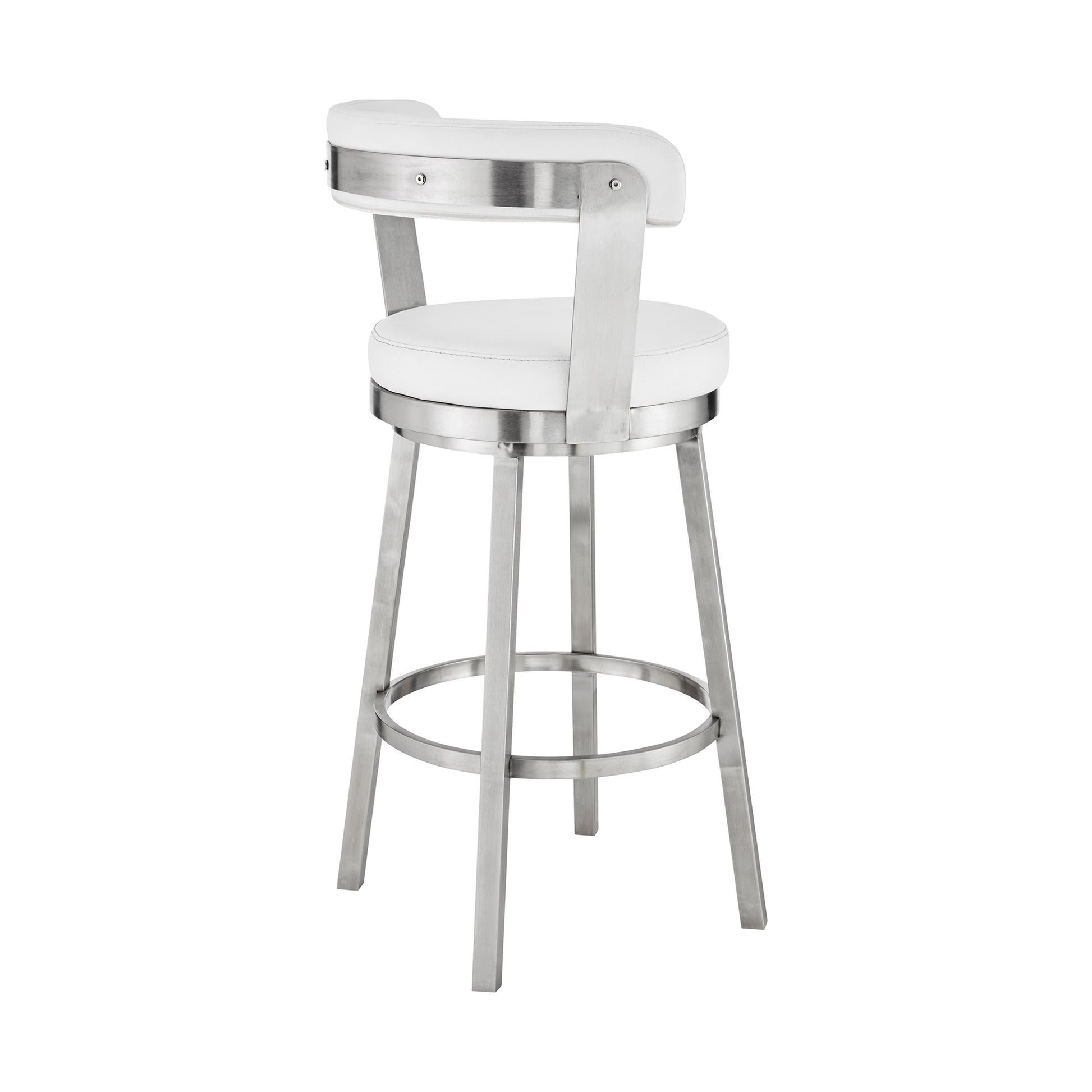 30" White And Silver Iron Swivel Backless Bar Height Bar Chair - Loft&Timber