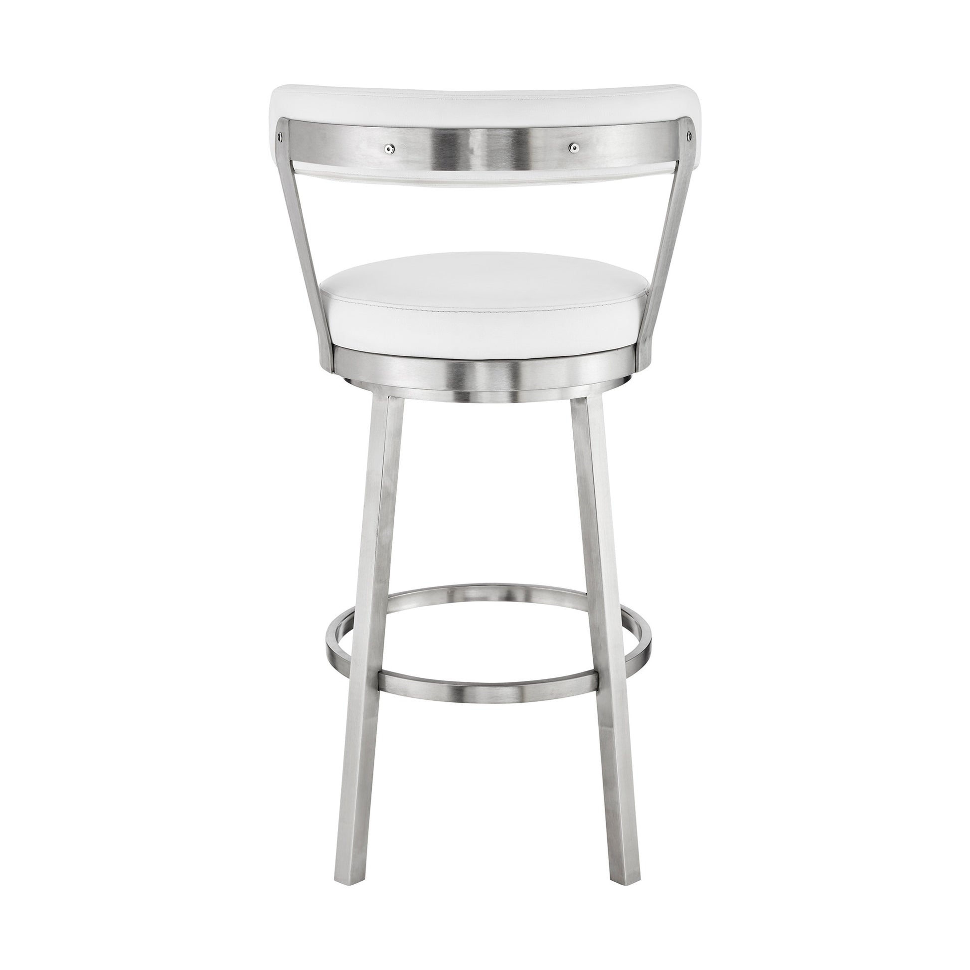 30" White And Silver Iron Swivel Backless Bar Height Bar Chair - Loft&Timber